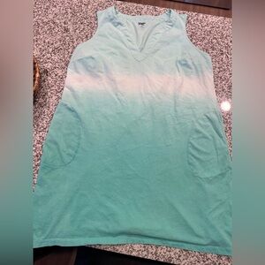 Lands' End Mint Green Ombre Sleeveless V-Neck Tunic Dress or Cover Up